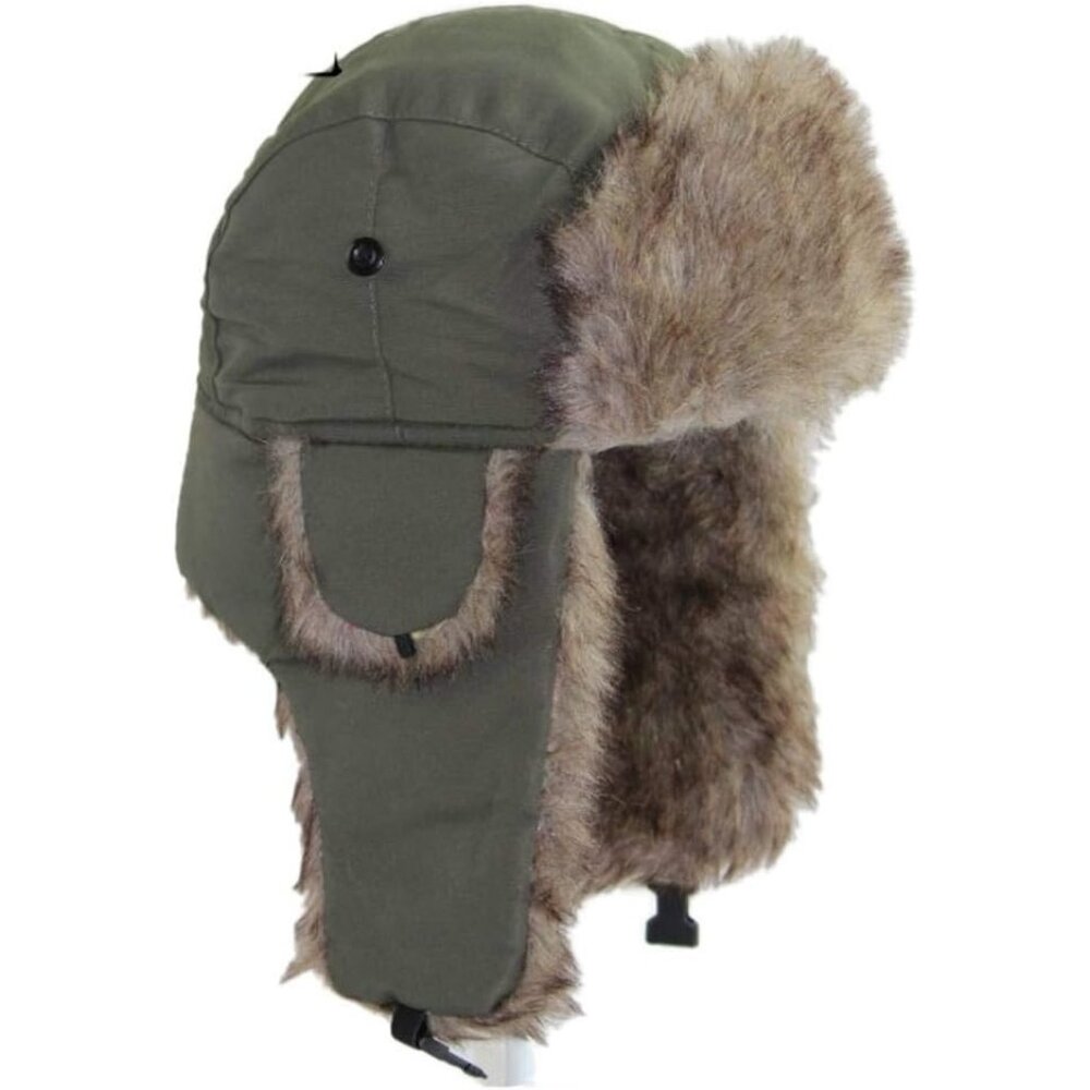 Unisex Green 100% Polyester Skiing Trooper Winter Skiing Ear Flaps Trapper Hat